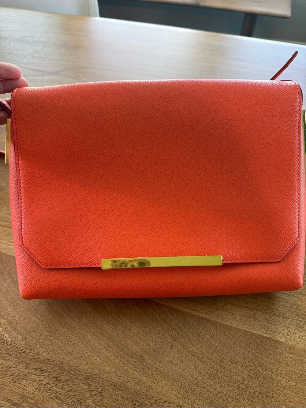 J. Crew Orange Leather Crossbody with Gold Bar Accent
